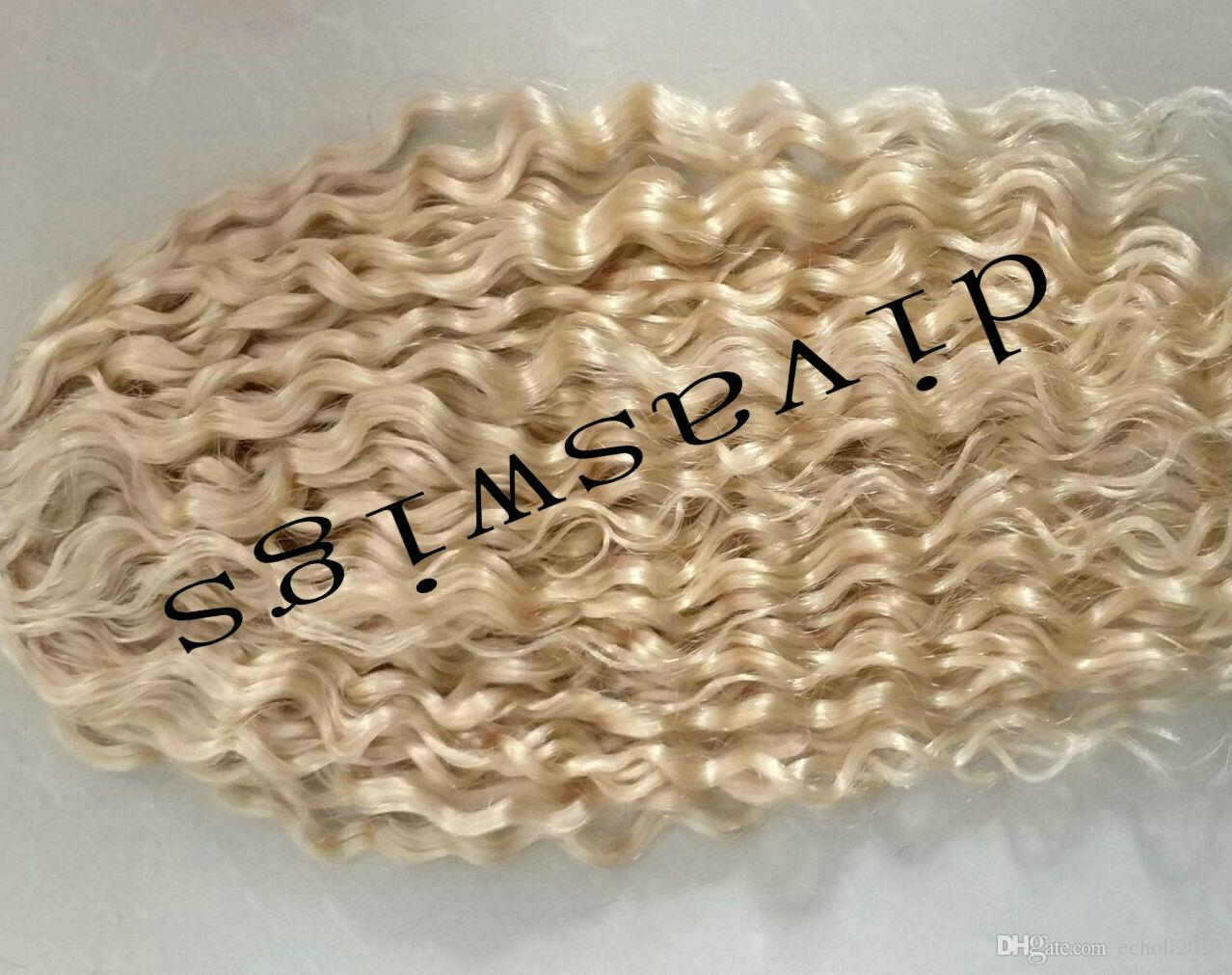 Wholesale-High Quality 16" Long Curly Human Hair Ponytail Extension White Blonde Clips In On Hair Drawstring Ponytail Hairpieces Free Ship