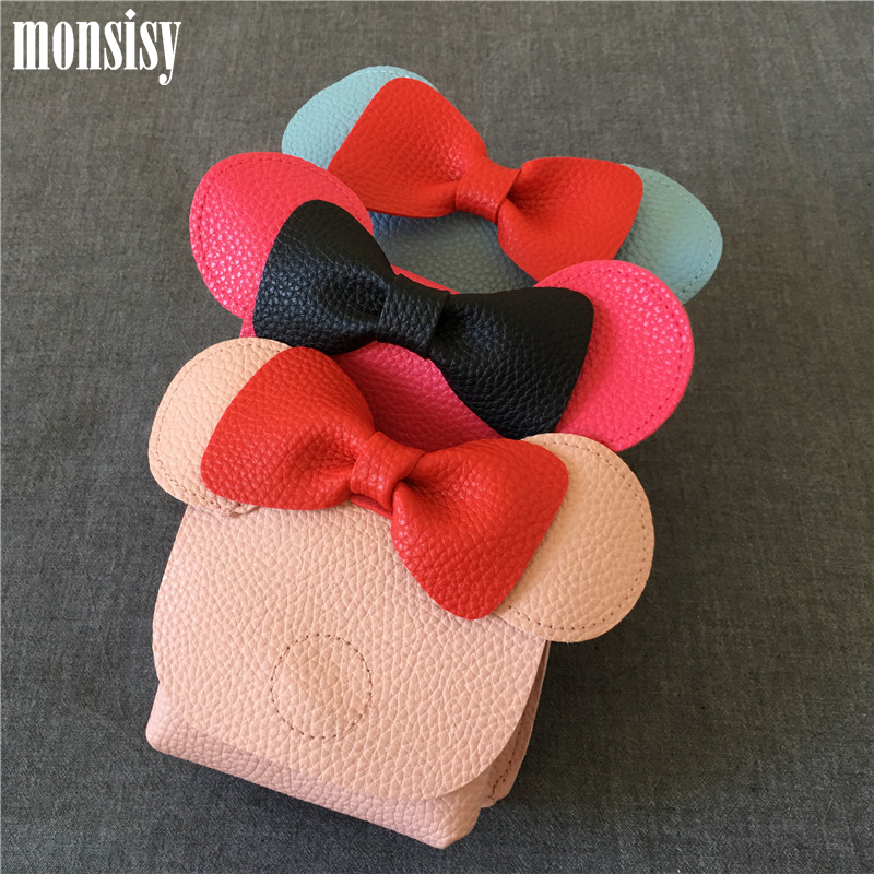 Monsisy Girl Coin Purse Children Wallet Kid Small Change Purse Money Bag Toddler Coin Box Pouch Mouse Head Bow Baby Mini Handbag