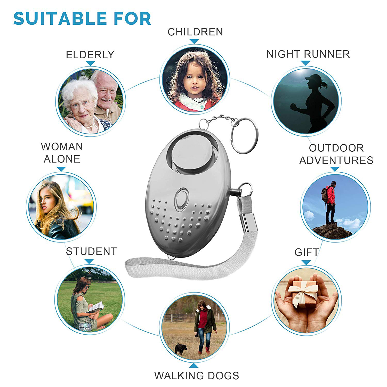 Emergency Self-Defense Alarm Keychain with LED Light,130dB Safe sound Personal Alarms for Women, Elderly and Kids
Emergency Self-Defense Alarm Keychain with LED Light,130dB Safe sound Personal Alarms for Women, Elderly and Kids