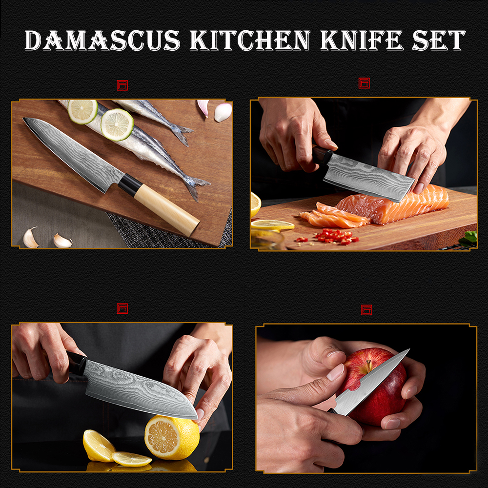 

Kitchen Chef Knife Damascus Steel Cleaver Professional Japanese Sharp Slicing Salmon Sushi Cuisine Vegetable Utility petty knife Cooking to