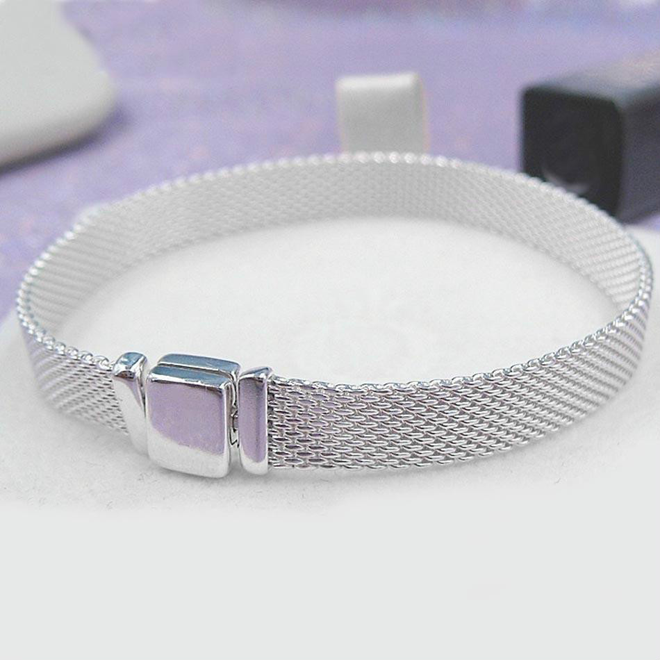 Authentic 925 Sterling Silver Reflexions bracelet with LOGO Engraved Fit style Jewelry Female Mesh Chain 10pcs/lot You can mix size