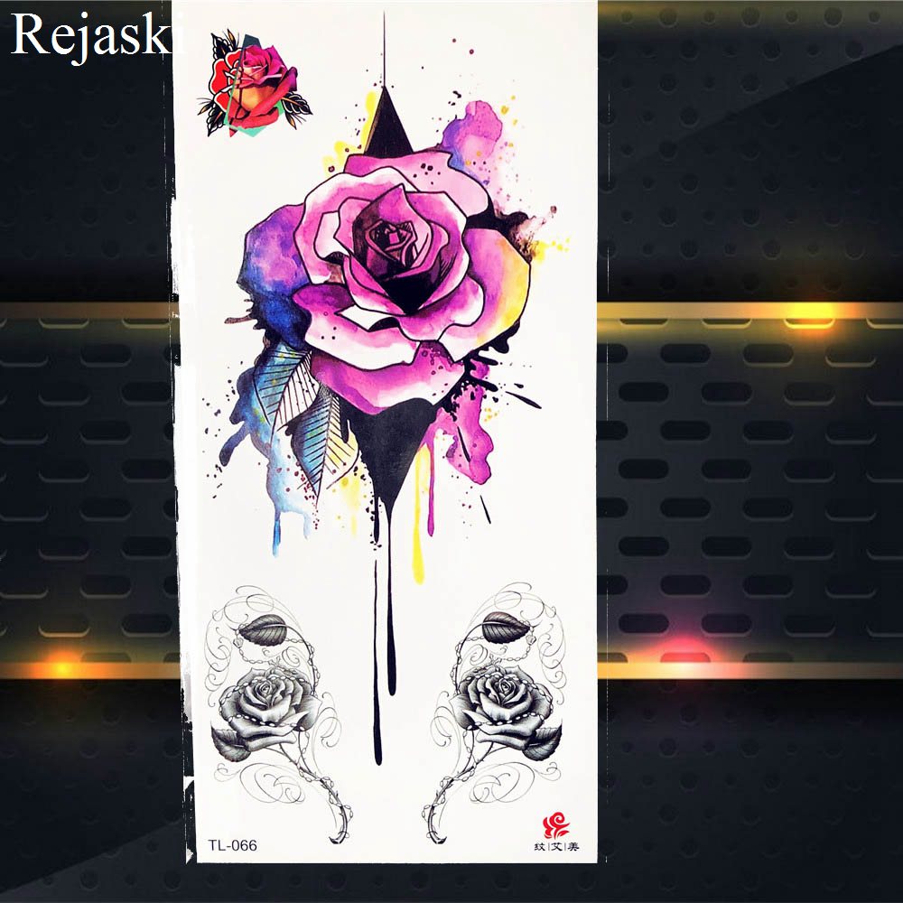 Purple Rose Jewelry Water Transfer Tattoo Stickers Women Body Chest Art Temporary Tattoo Girl Waist Bracelet Flash Tattoos Flower