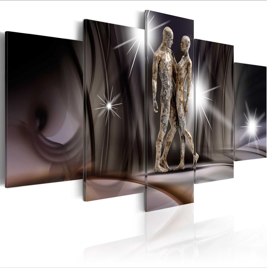 ( No Frame)5PCS/Set HD Moder Personality Abstract Golden Touch Art Print Frameless Canvas Painting Wall Picture Home Decoration