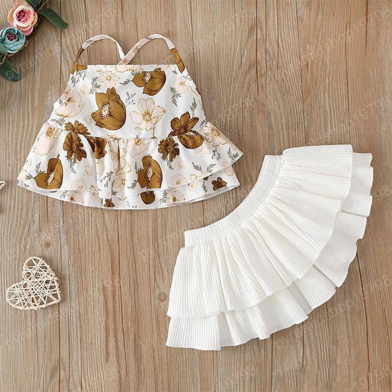 Baby Girl Ribbed Outfit Girls Summer flouncing Clothing Set Toddler Infant Vest Romper Shorts Skirt 2pcs Clothing