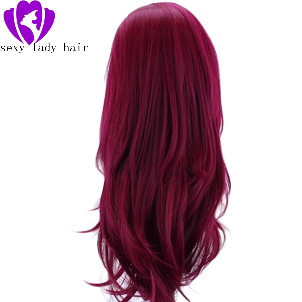 Free part Brazilian Wig 13x4 natural wave Burgundy Lace Front Wig wine red synthetic glueless Lace Wigs for Black Women Pre-Plucked