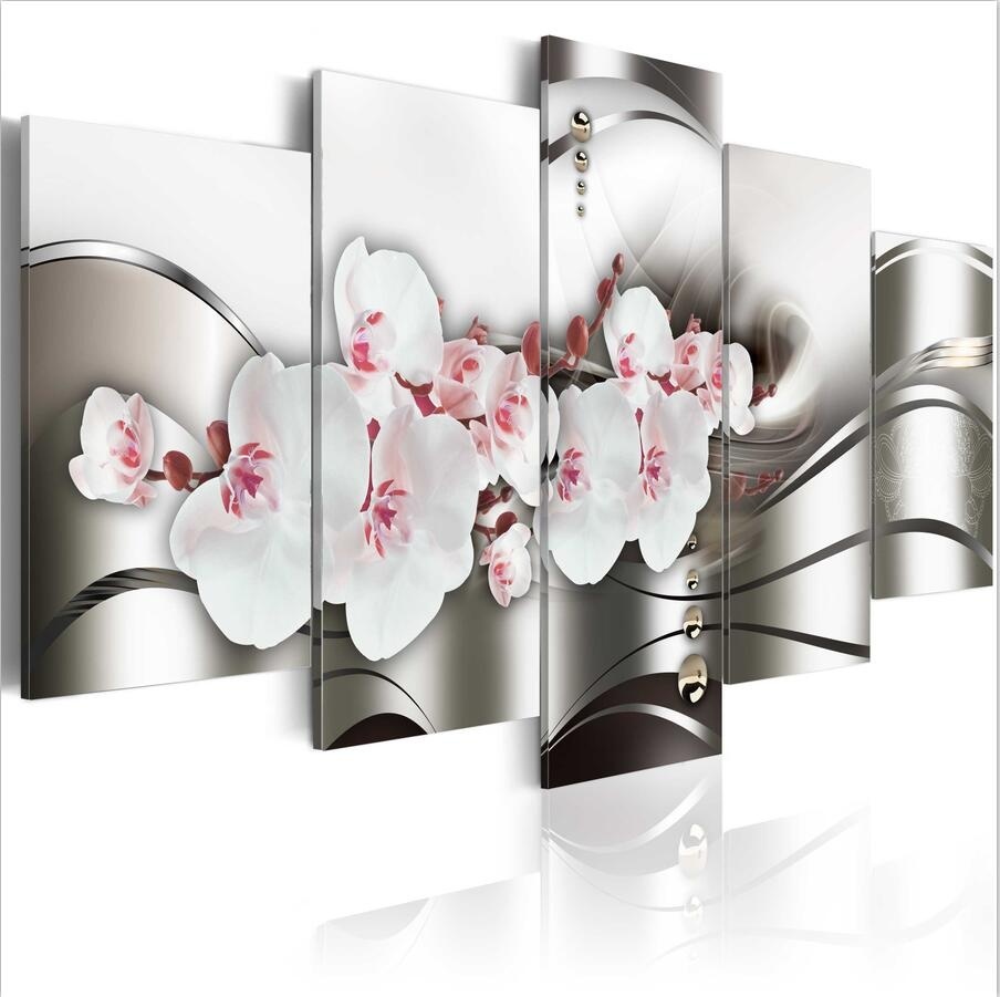 Beautiful orchid(No Frame)5PCS/Set Hot Sell Beauty of Orchid Modern Home Wall Decor Painting Canvas Printing Art HD Print Painting