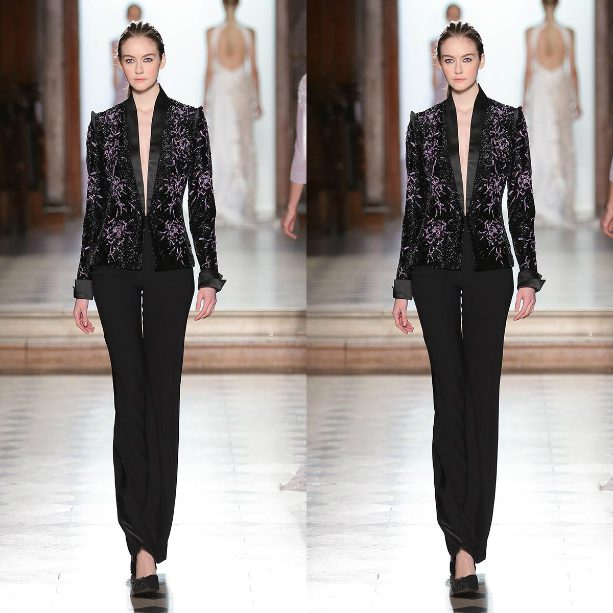 Tony Ward 2019 Pant Suits Mother Of the Bride Dresses Long Sleeve Black Beading Wedding Guest Dress Sexy Prom Evening Gowns