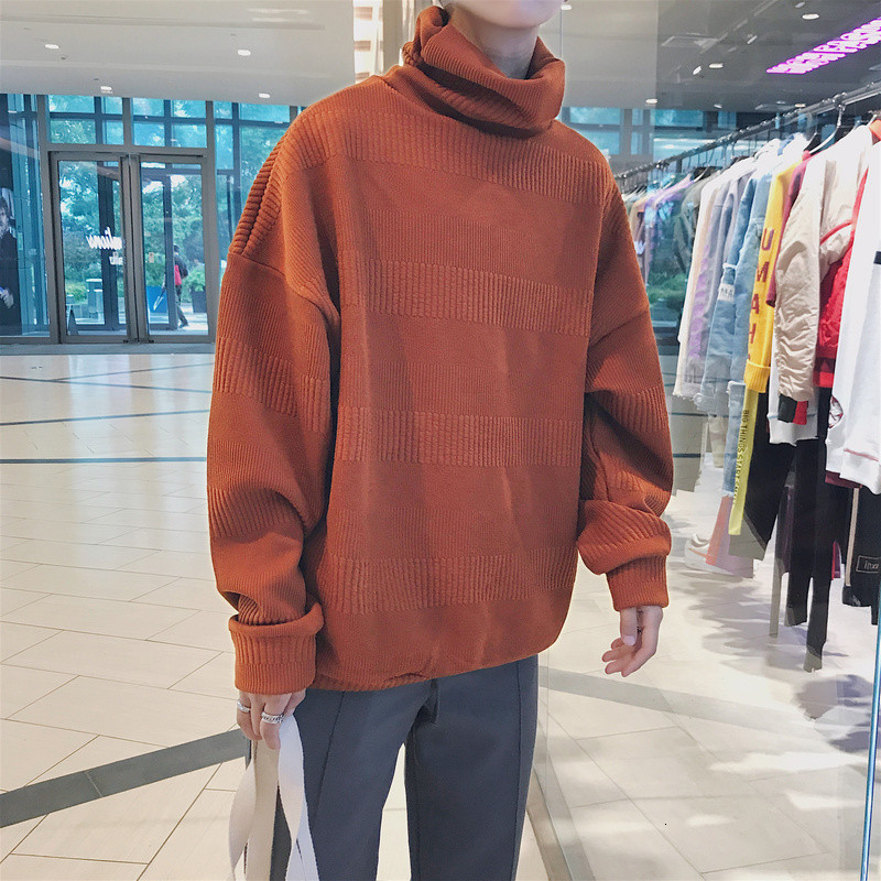 Men turtleneck 2018 Winter New pattern Solid Color Oversized Sweater Loose Style Men's Sweater Black Brown SH190930