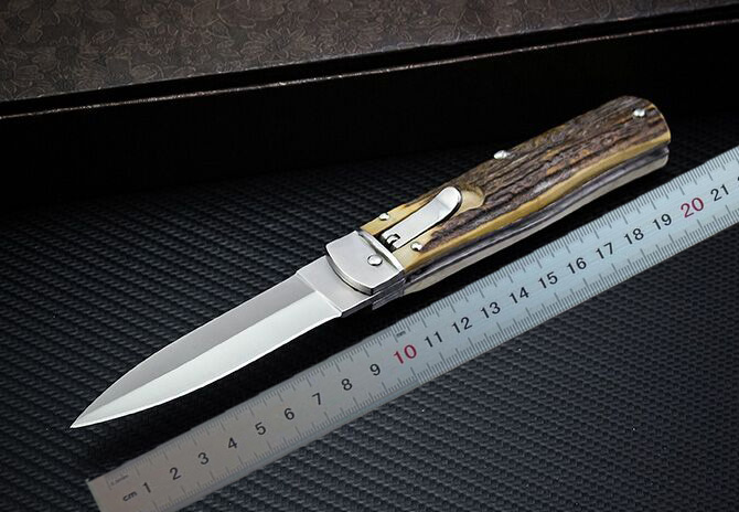 1Pcs New High End Auto Tactical Folding Knife D2 Satin Blade Natural Deer Horn Handle EDC Pocket Knives With Leather Sheath
1Pcs New High End Auto Tactical Folding Knife D2 Satin Blade Natural Deer Horn Handle EDC Pocket Knives With Leather Sheath