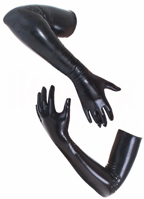 Fashion-shoulder length Skin Tight Long Gloves Mitts Seamless anatomical Fetish glove in black Moulded