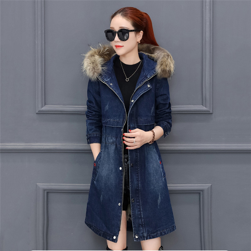 Denim Cotton Jacket Winter Women Thick Warm Parkas 2018 New Medium Long Fur Collar Hooded Outerwear Slim Women Denim Coat DT0455, Denim blue
Denim Cotton Jacket Winter Women Thick Warm Parkas 2018 New Medium Long Fur Collar Hooded Outerwear Slim Women Denim Coat DT0455, Denim blue