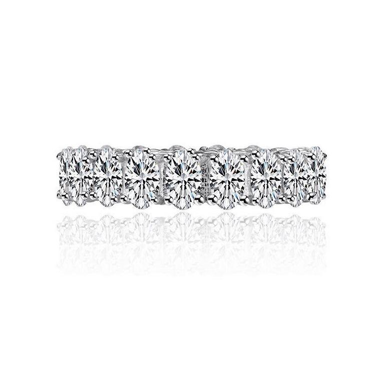 Hot Sale Sparkling Luxury Jewelry Real 925 Sterling Silver Oval Cut White Topaz CZ Diamond Popular Lady Wedding Band Ring For Women Gift