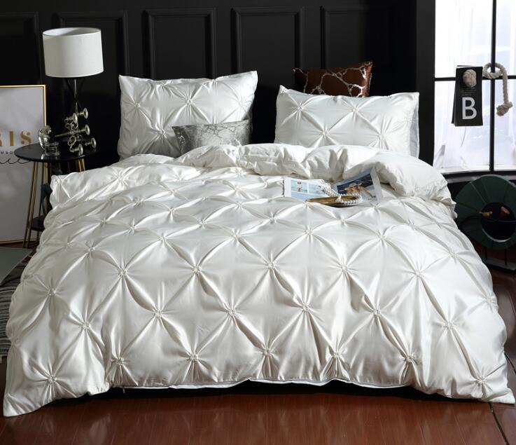 Satin Silk Bedding Set Solid Color Nordic Style with Pillowcase Full Queen King Size