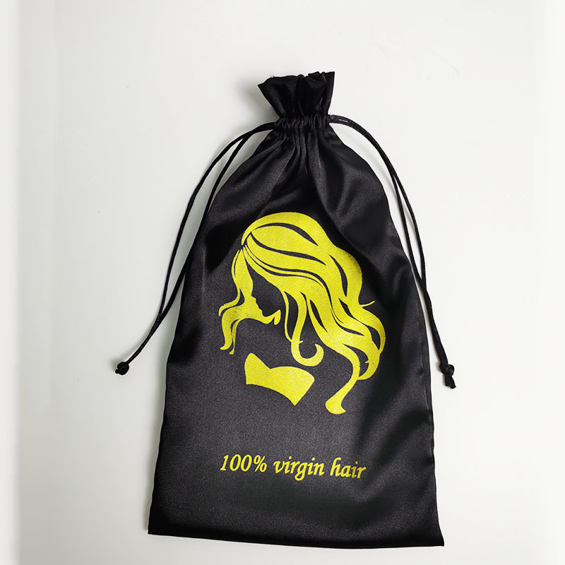 50PCS Black Satin Bags Packaging Hair Wig Extension Gift Bag Custom Drawstring Bags 18x30/30x40cm Storage Pouch