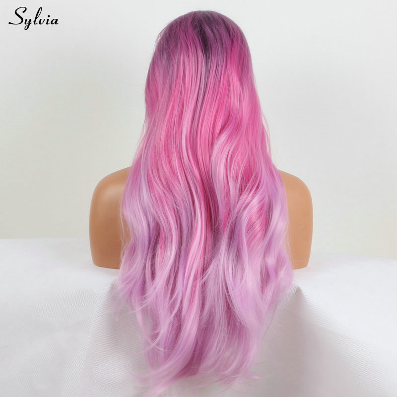 Hotselling Purole Ombre Pink wig Heat Resistant Hair Anime Cosplay Long Synthetic Lace Front wig for African women