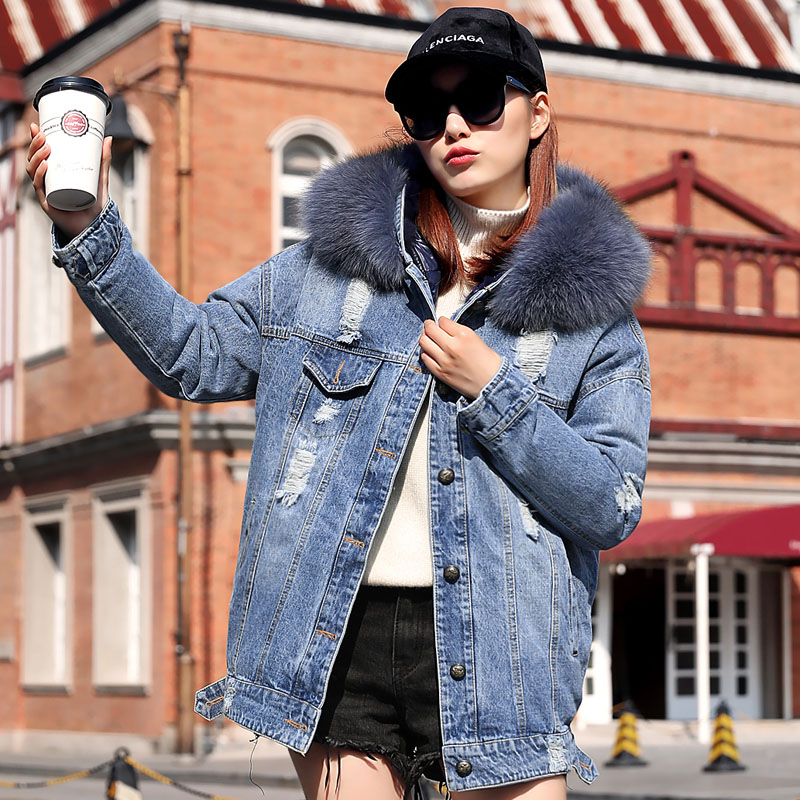High quality down jacket coat women winter thicken warm jeans denim jacket female fur collar hooded parka coat down overcoat, Blue
High quality down jacket coat women winter thicken warm jeans denim jacket female fur collar hooded parka coat down overcoat, Blue