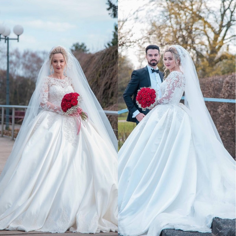 vintage arabic dubai ball gown wedding dresses 2019 sheer long sleeves appliques court train bridal gowns plus size bc0947, White
vintage arabic dubai ball gown wedding dresses 2019 sheer long sleeves appliques court train bridal gowns plus size bc0947, White