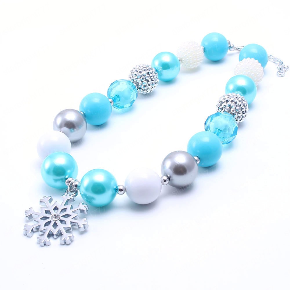Fashion Blue Kid Chunky Necklace Snow Flower Girl Children Bubblegum Bead Chunky Necklace Toddle Kid Jewelry