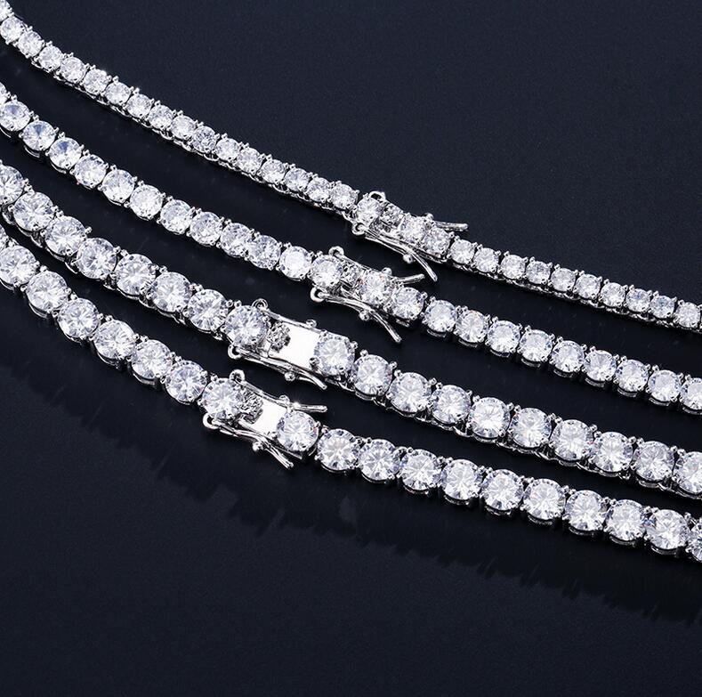 Hip Hop New Vintage Fashion Jewelry 18K White&Rose Gold Fill Full Round Cut Single Row White Topaz CZ Diamond Party Women Men Necklace Gift