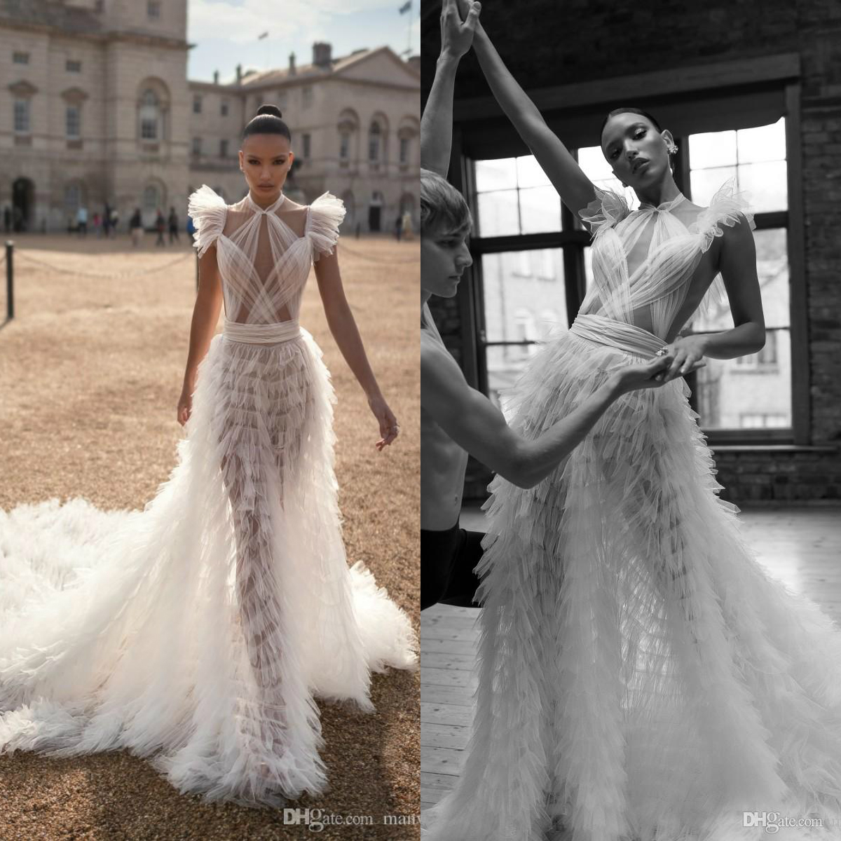 charchy a line sexy wedding dresses tiered skirts high neck ruffles cap sleeve bridal gowns vestidos de novia beach boho wedding dress