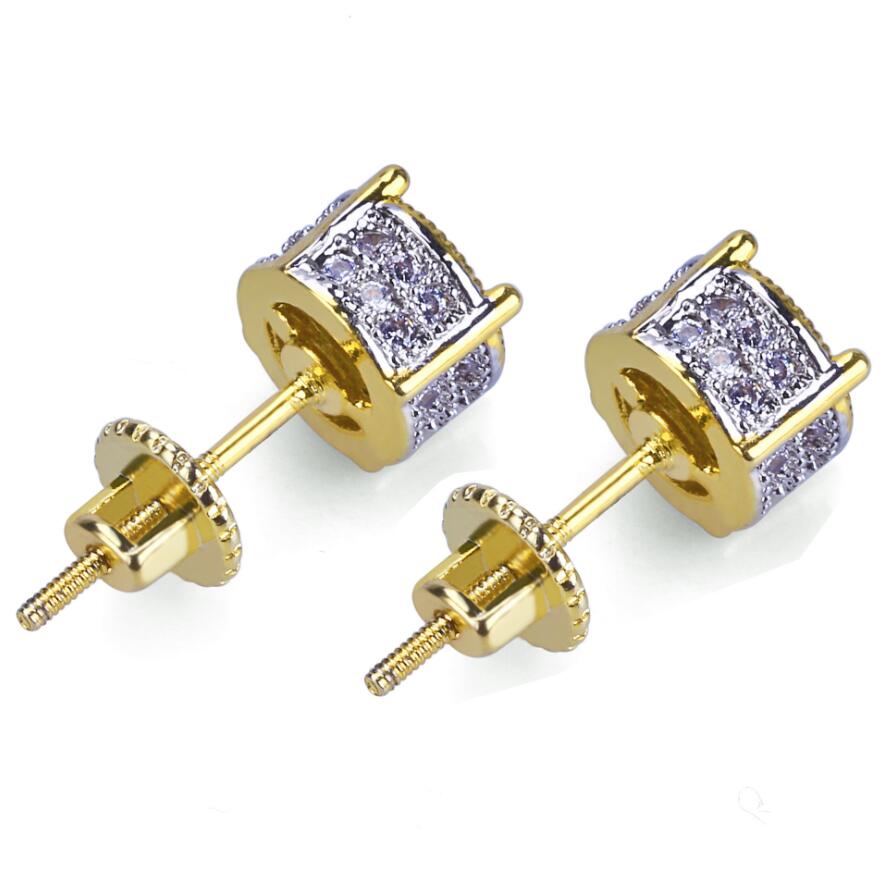 18K Gold Hip Hop Stud Earring Original box for 925 Silver Crystal Cubic Zircon Pave Earrings Set for Women Fashion accessories