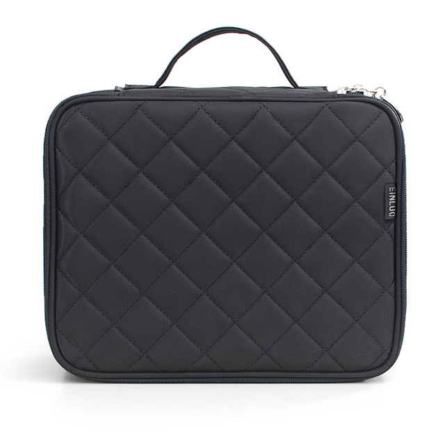 HMUNII Large Capacity Cosmetic Bag Makeup brush Organizer Double Layer Dot Pattern Travel Toiletry Bag Organizer With Mirror