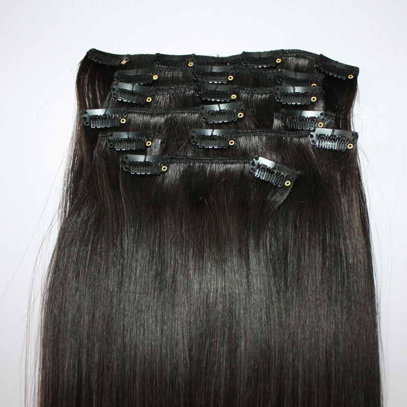 Human brazilian Clip in Hair Extensions Virgin Hair 70-160g option set with natural Black color and ash brown for options