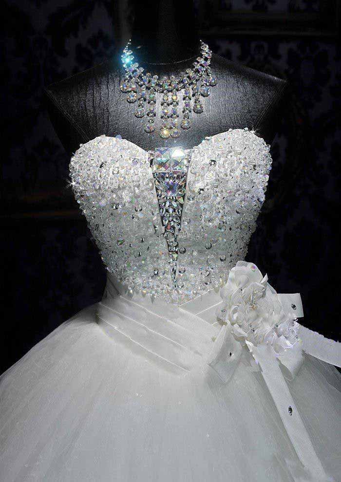 Real Photoes Bling Bling Crystal Wedding Dresses Back Bandage Tulle Appliques Floor Length Ball Gown Wedding Dresses Bridal Gowns