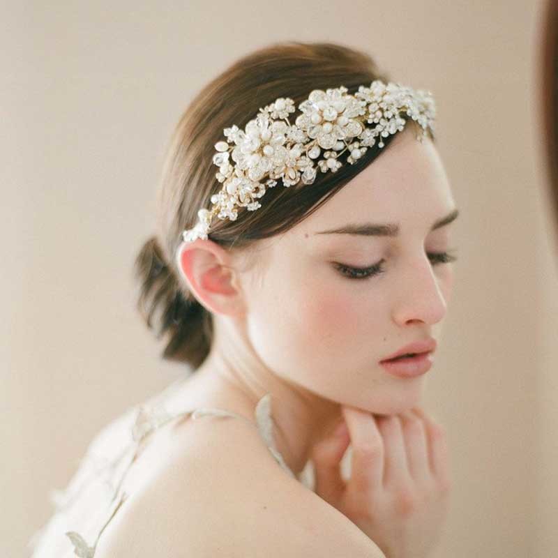 Vintage Gold Pearl Rhinestone Leaf Bride Tiaras Headband Hairband Bridal Hair Jewelry Head Piece Wedding Crown Accessories SL CJ191226