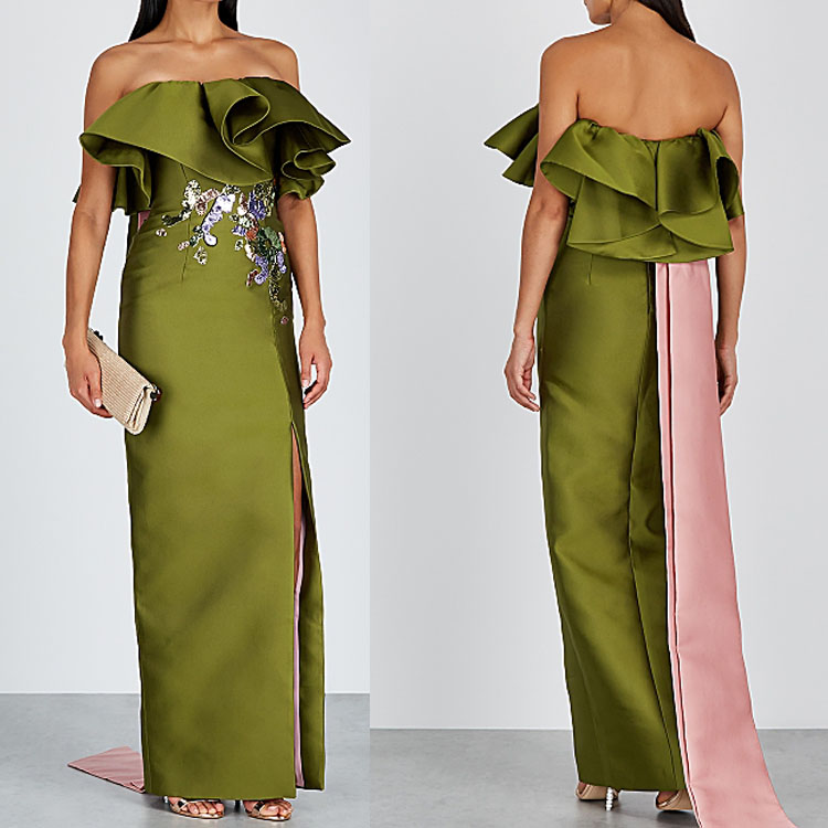 Azzi Osta Prom Dresses Unique Design Ruffles Strapless High Split Long Formal Evening Dress Ladies Appliqued Party Pageant Gowns