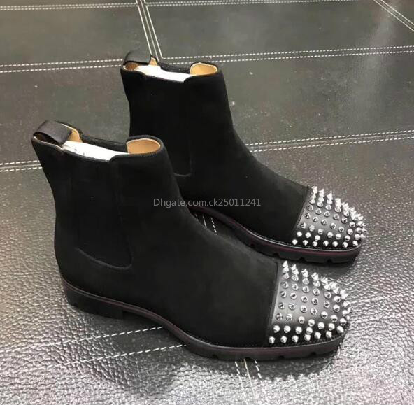 Hot Sale- Luxury Men Boots Red Bottom Design Men Ankle Boots Low Heels Genuine Leather Suede With Rivets Melon Spikes Flat Short Knight ck, Black
Hot Sale- Luxury Men Boots Red Bottom Design Men Ankle Boots Low Heels Genuine Leather Suede With Rivets Melon Spikes Flat Short Knight ck, Black