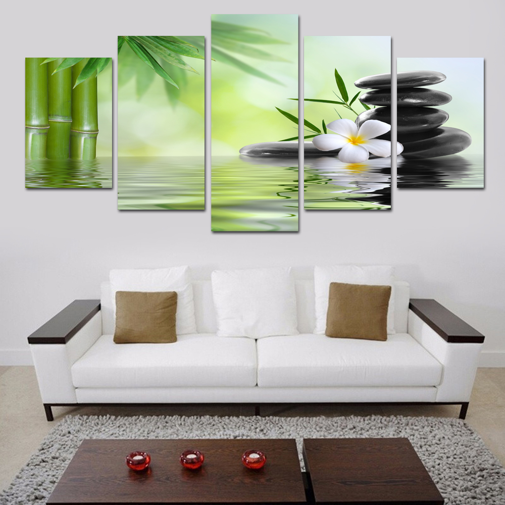 Unframed 5 Piece Bamboo Stone Scenery Modern Home Wall Decor Canvas Picture Art HD Print Painting On Canvas For Home Decor