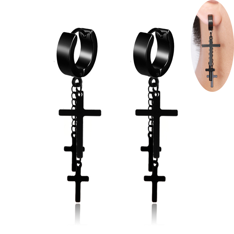 316L stainless steel Hypoallergenic Stud Earrings For Mens Punk Rock Black Silver Cross Chain Tassel Earrings Fashion Jewelry in Bulk
316L stainless steel Hypoallergenic Stud Earrings For Mens Punk Rock Black Silver Cross Chain Tassel Earrings Fashion Jewelry in Bulk