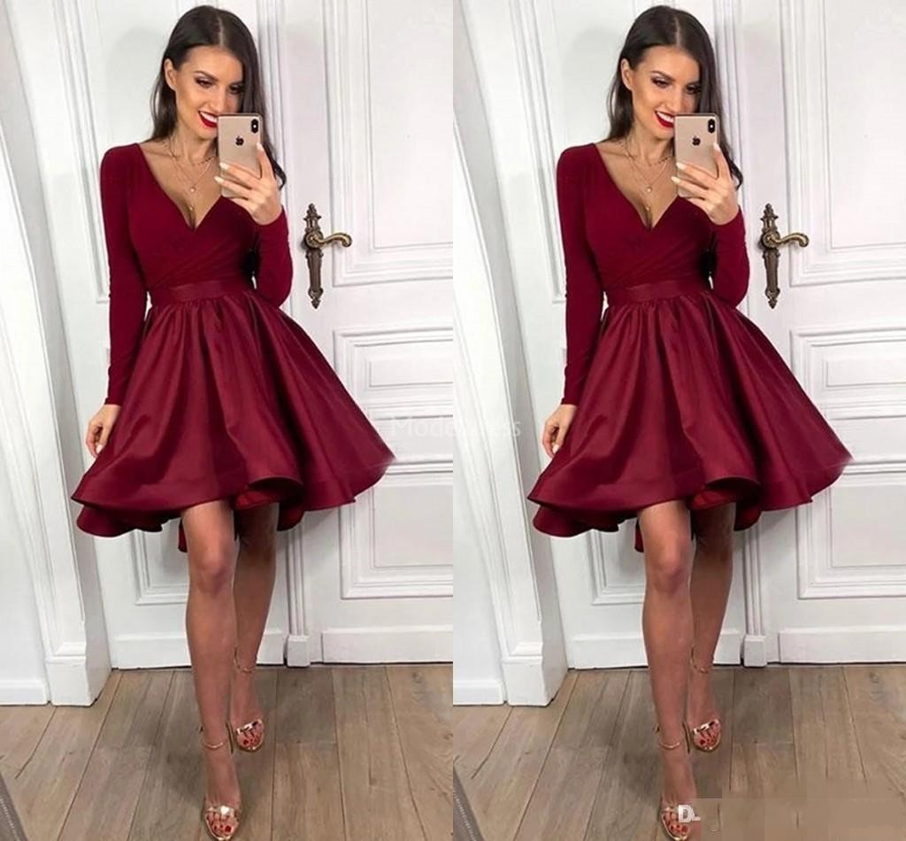 2020 Burgundy Cocktail Party Dresses Long Sleeves Deep V Neck Satin Pleats Short Prom Dress Formal Occasion Wear Cocktail Party Gowns, Olive
2020 Burgundy Cocktail Party Dresses Long Sleeves Deep V Neck Satin Pleats Short Prom Dress Formal Occasion Wear Cocktail Party Gowns, Olive