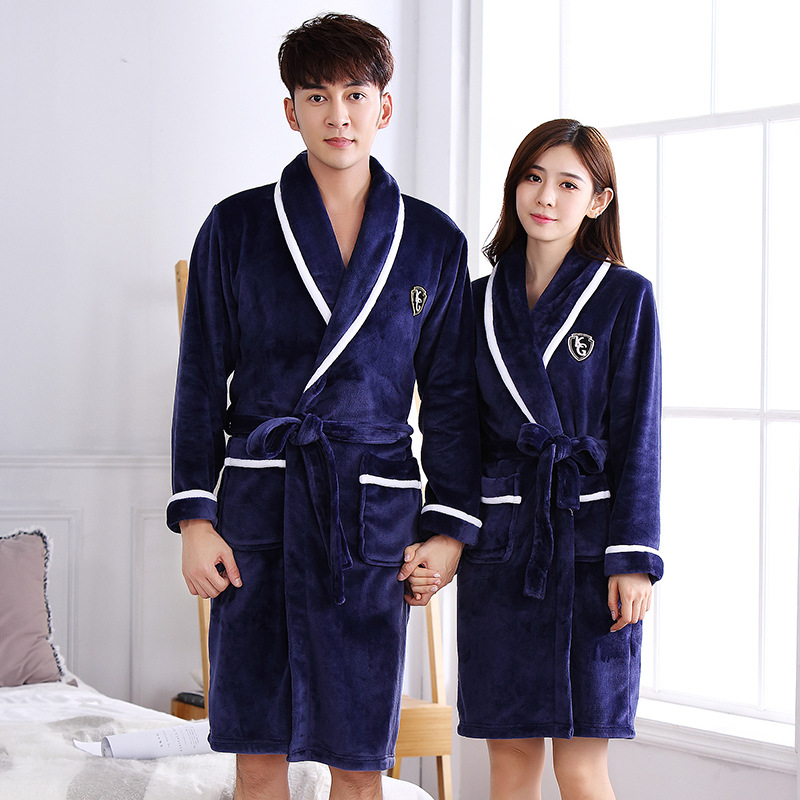 Autumn Winter Warm Sleepwear Lovers Coral Fleece Robe Women Men Thicken Bathrobe Lounge Nightgown Home Clothes M L XL XXL1