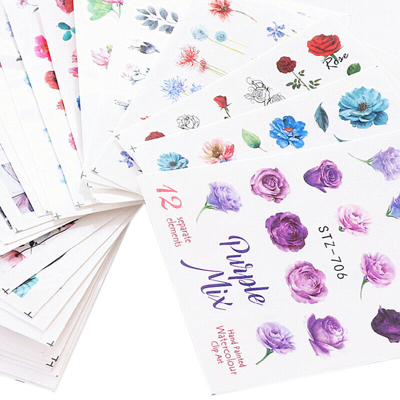 50 Stickers Sheets Mixed Flower Feather Water Transfer Nail Art Sticker Watermark Dec ch.A874