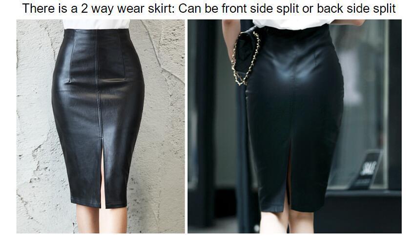 Colorfaith 2018 Women Pu Leather Midi Autumn Winter Ladies Package Hip Front Or Back Slit Pencil Skirt Plus Size Sk8760 C19040101