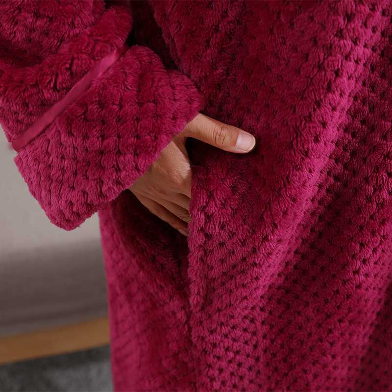 New Women Men Extra Long Winter Warm Bathrobe Plus Size Pregnant Zipper Bath Robe Luxury Soft Grid Flannel Thermal Dressing Gown