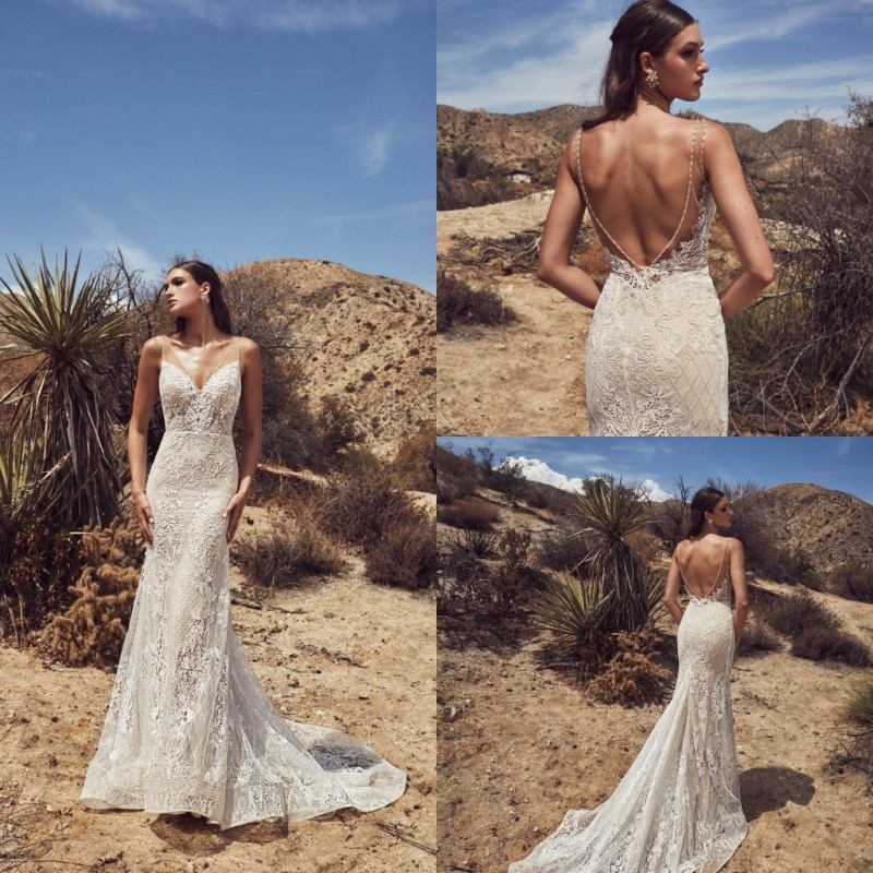 Calla Blanche 2019 Gorgeous Mermaid Wedding Dresses Lace Appliqued V Neck Beads Bridal Gown Country Style Bohemian vestido de novia