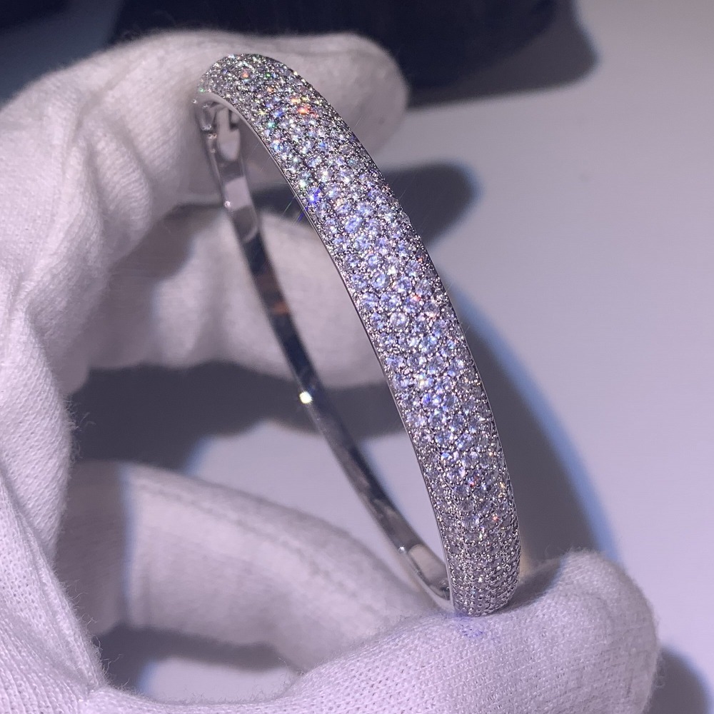 New Arrival Hot Sale Luxury Jewelry 925 Sterling Silver Pave White Sapphire CZ Diamond Gemstones Women Charm Wedding Bridal Bangle Bracelet