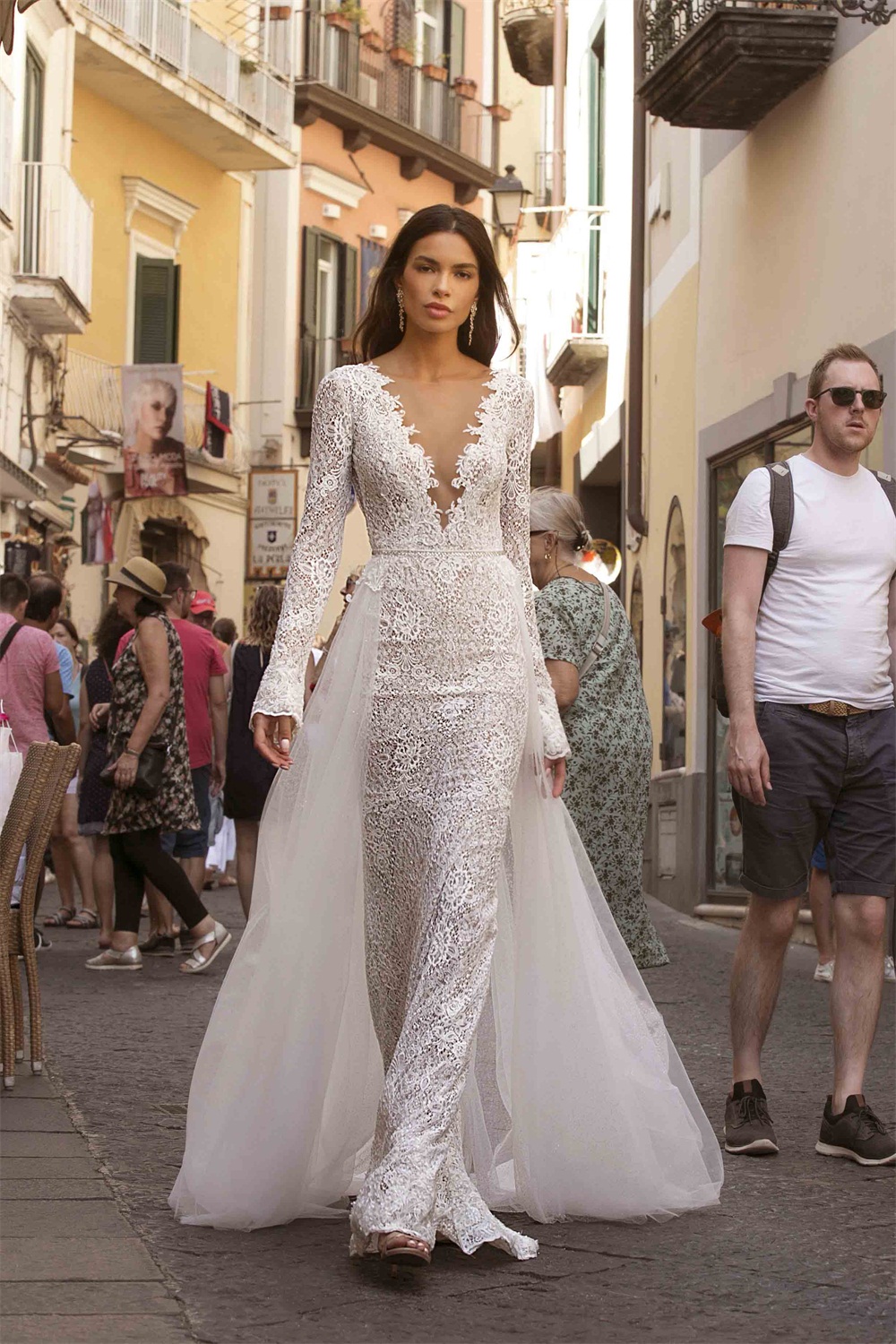 Berta 2021 Mermaid Beaded Wedding Dresses With Detachable Train Long Sleeve Lace Appliqued Wedding Dress Bridal Gowns robes de mariée