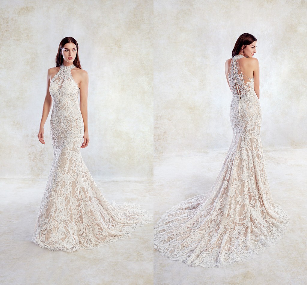 Mermaid Dresses Sexy Lace Applique Jewel Neck Sweep Train Wedding Dress Bridal Gowns Vestidos Novia Sirena Robes De Marie