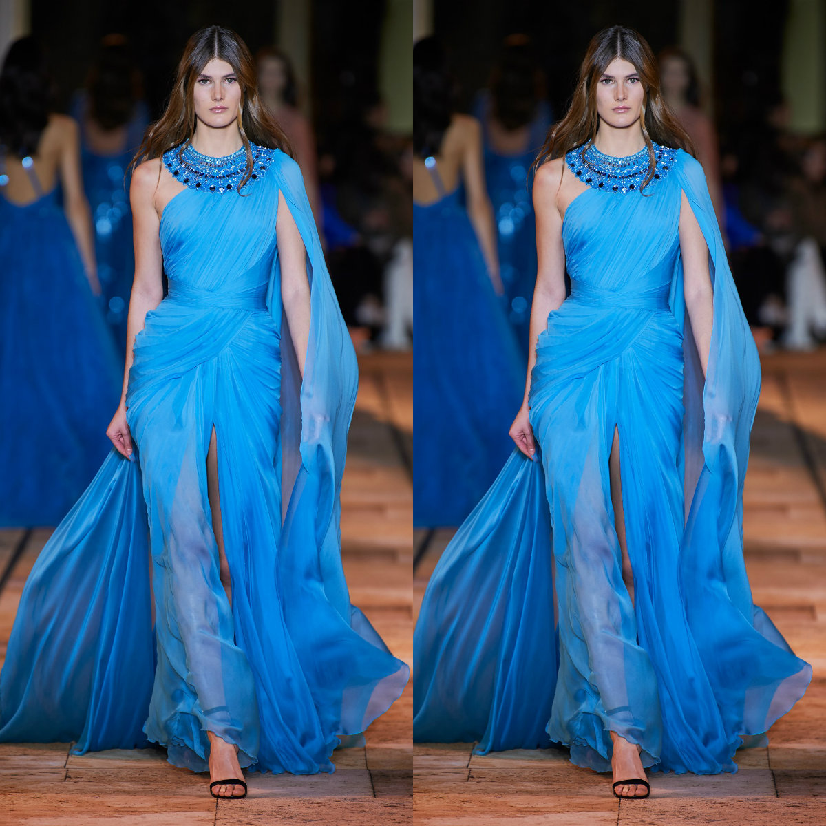 zuhair murad blue prom dresses with wrap crystal a line tulle evening dresses high front split party wear custom made formal gowns