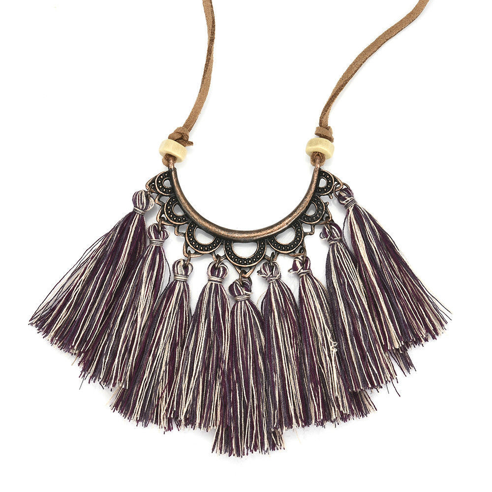 Vintage cotton line ear tassel pendant necklace female fashion charm jewelry