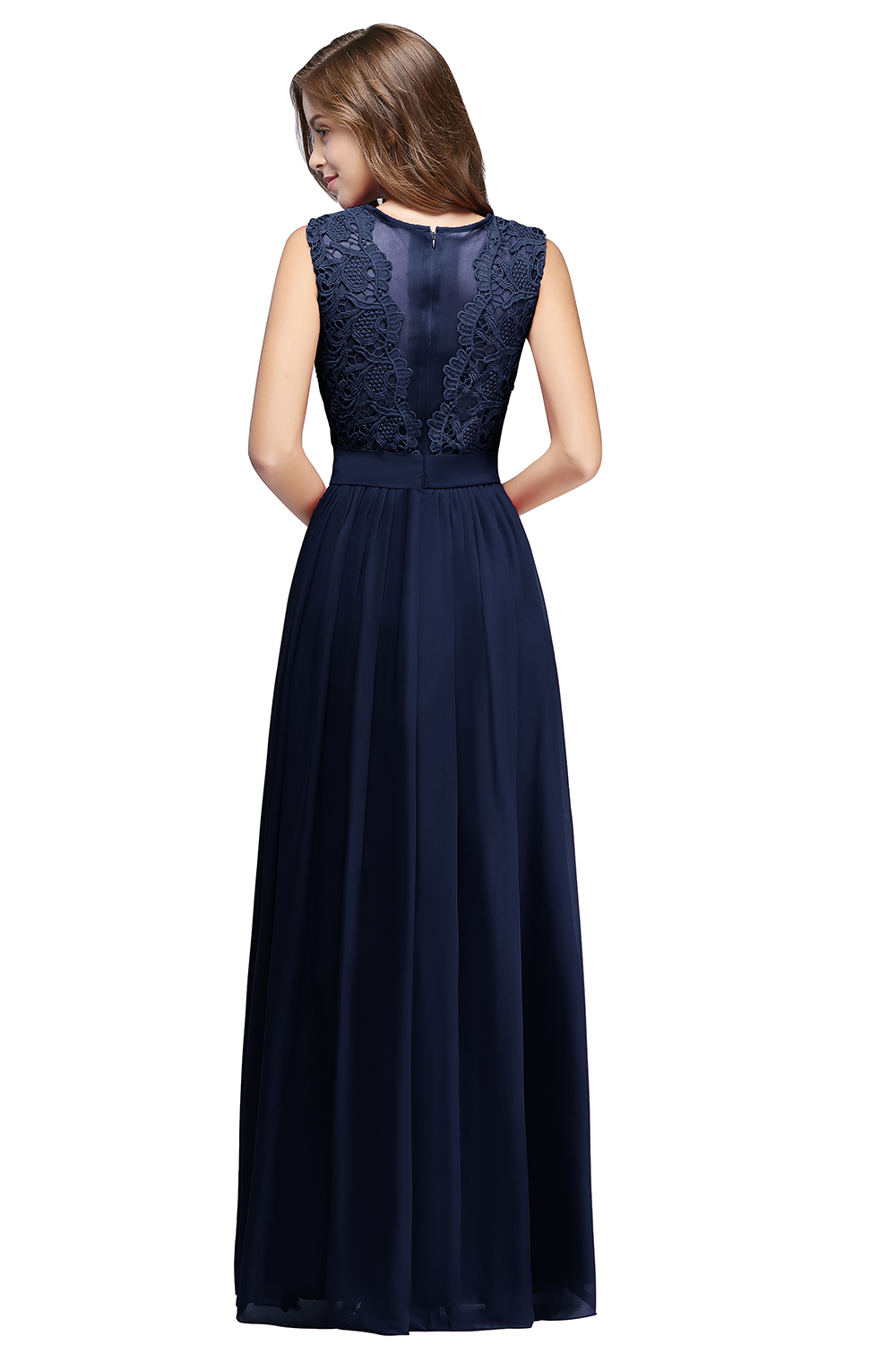 Sexy Jewel Sheer Neck Lace Long Evening Dress Robe De Soiree In Stock Bury Chiffon Appliques Formal Party Dresses Country Side Cps489