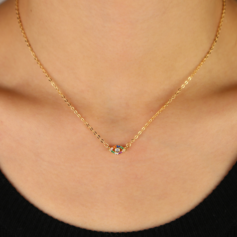 Gold silver plated high quality women jewelry cute lovely turkish evil eye charm necklace
