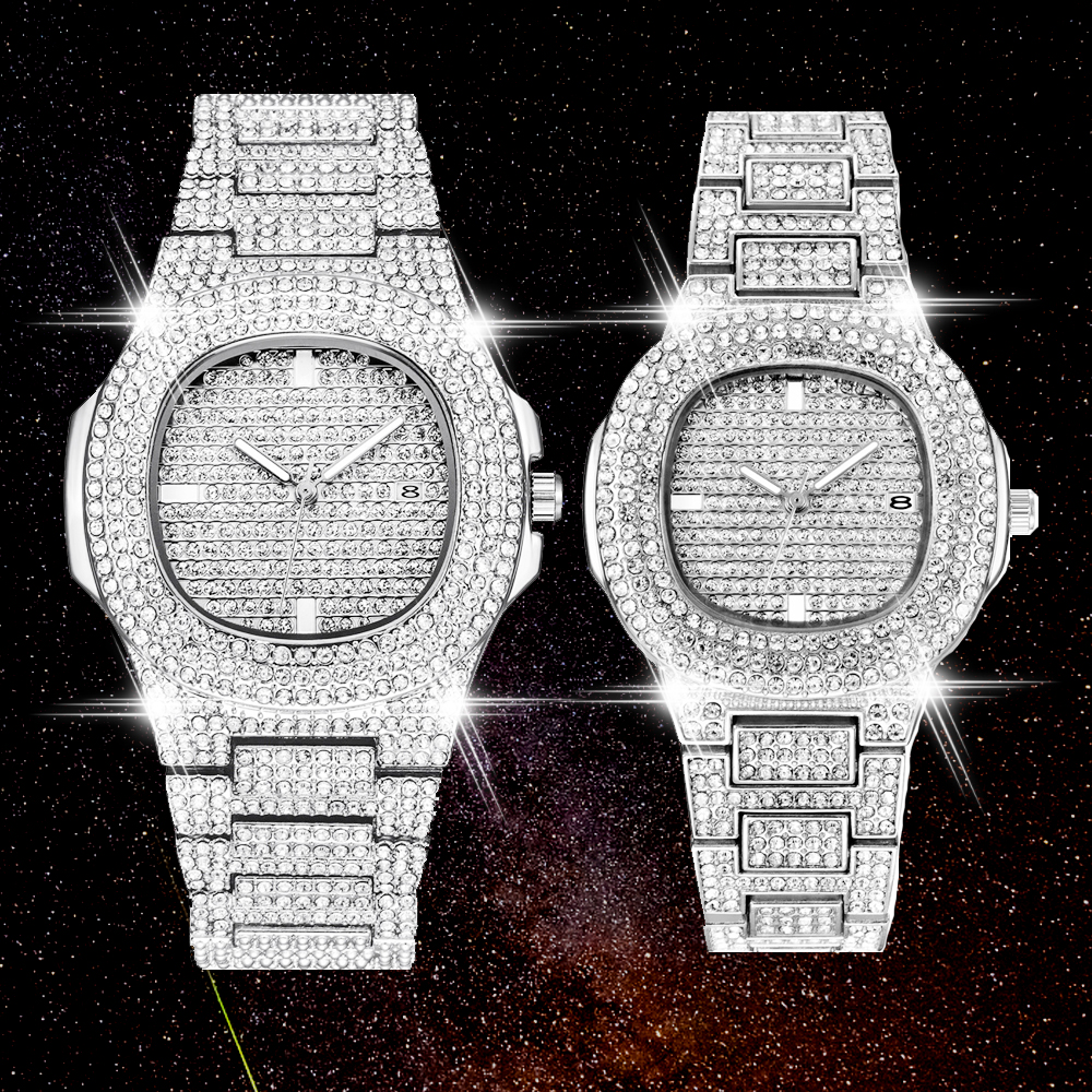 Hip Hop Bling Diamond Watch For Men Silver Stainless Steel Band Men's Business Quartz Watches Man Waterproof Relogio Masculino drop shipping, Slivery;brown
Hip Hop Bling Diamond Watch For Men Silver Stainless Steel Band Men's Business Quartz Watches Man Waterproof Relogio Masculino drop shipping, Slivery;brown