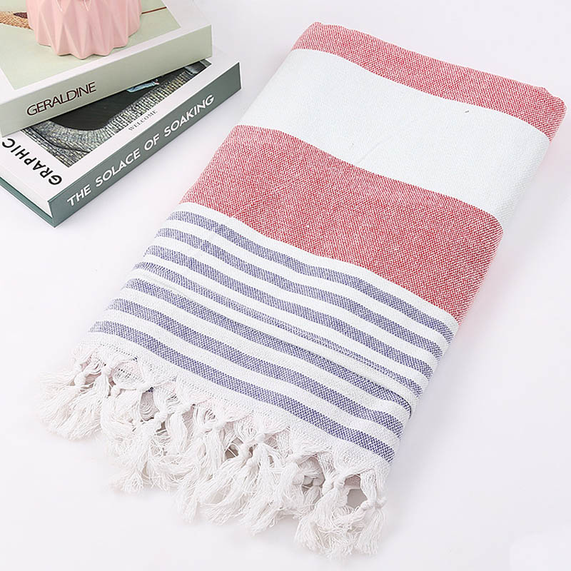 Striped Cotton Turkish Bath Towel with Tassels Travel Camping Bath Sauna Beach Gym Pool Blanket Drape