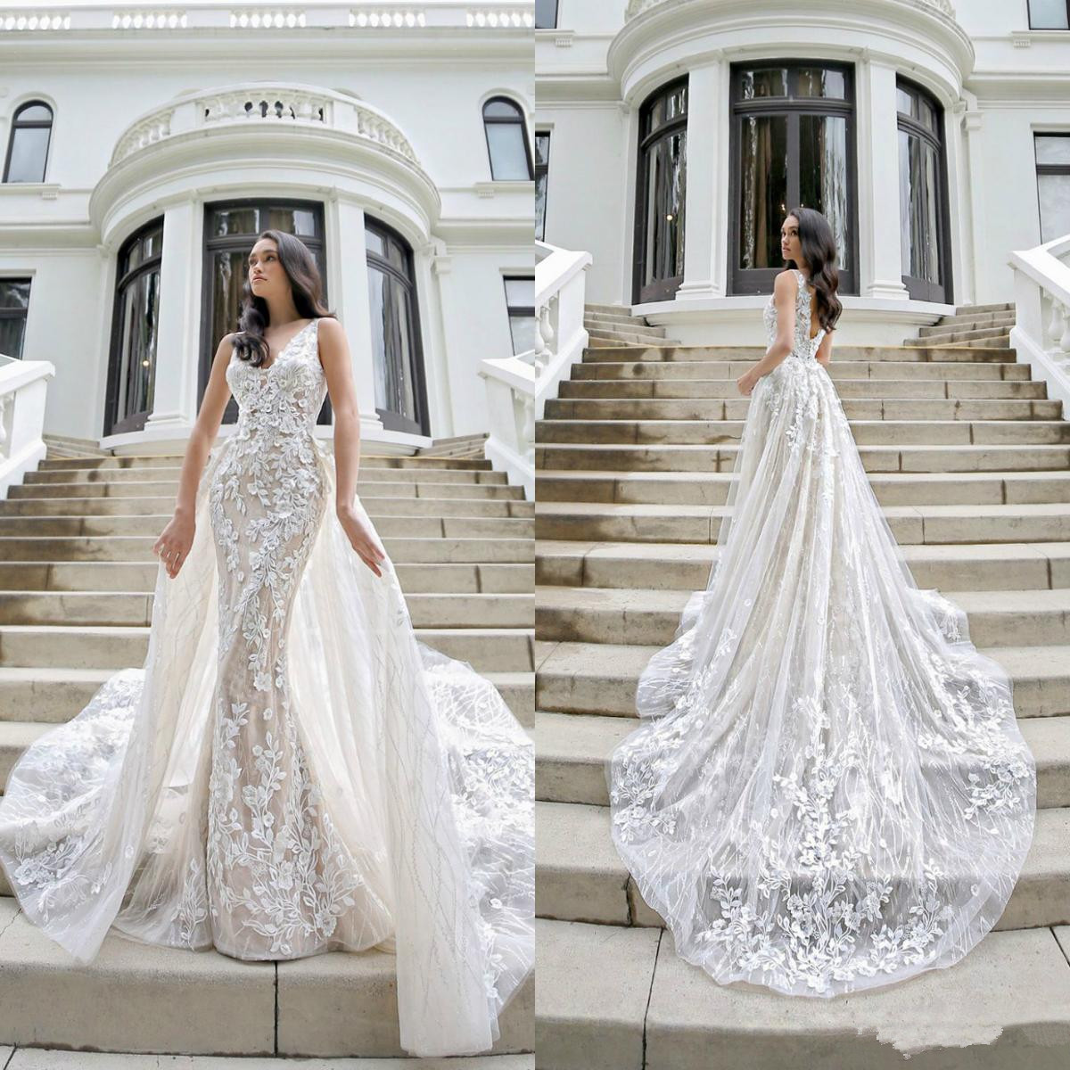 Gorgeous 2020 Mermaid Wedding Dresses Detachable Train V Neck Lace Appliques Arabic Country Style Wedding Gowns, Purple
Gorgeous 2020 Mermaid Wedding Dresses Detachable Train V Neck Lace Appliques Arabic Country Style Wedding Gowns, Purple