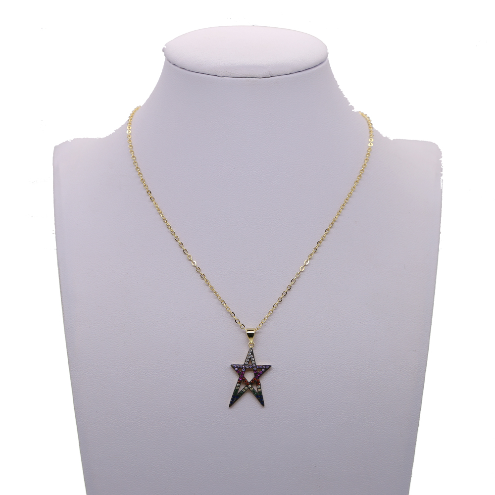 GOLD Plated rainbow star pendant necklace for women european classic star of david design rainbow color collar